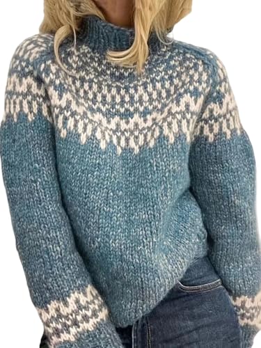 OSCORP Women's Fair Isle Turtleneck Sweater, Cozy Winter Knit Pullover