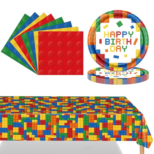 POPOYU Conjunto de 37 peças de louça de festa com pratos, guardanapos, toalhas de mesa, decoração de aniversário e decoração para meninos e meninas (16 convidados)