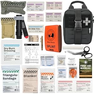 RHINO RESCUE IFAK Trauma Kit with C-A-T Tourniquet for Wound Care, Tactical First Aid Kit Molle Pouch for Military, Combat, Car, Camping, Hiking, Travel (Black)