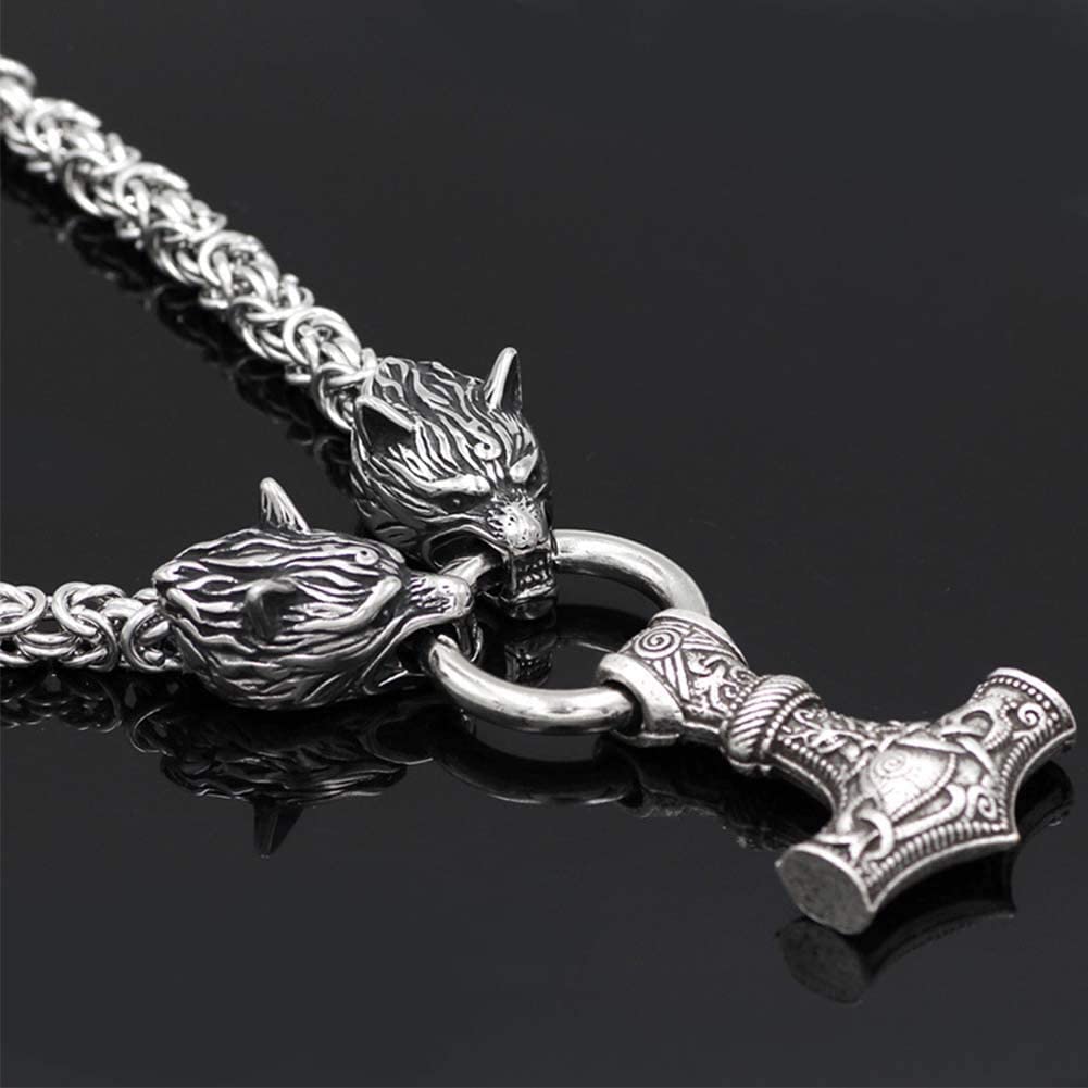 Collar Vikingo De Acero Inoxidable - Medallón Lobo Y Serpiente, 61 Cm, Para Hombre Y Mujer