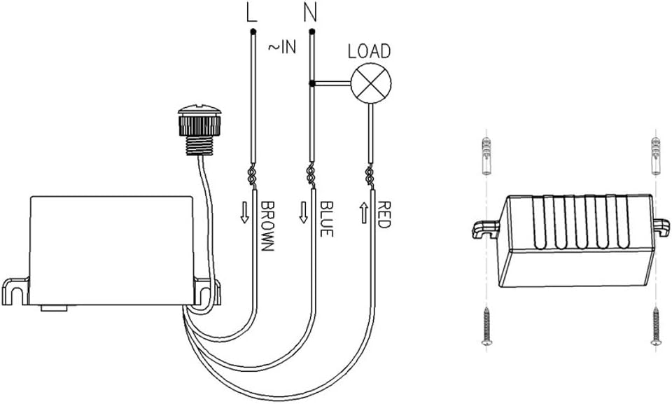 Wiring diagram and mounting illustration for Maclean MCE34 Twilight Sensor