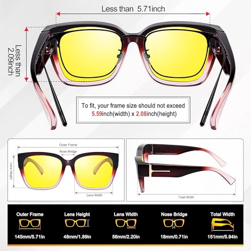 Image of URUMQI Night Driving Glasses Polarized Fit Over Night Vision Glasses Women