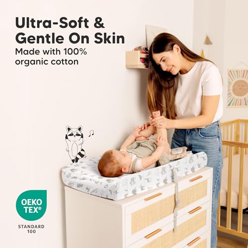 Image of 2-Pack Organic Changing Pad Covers for Girl, Boy, Neutral - 100% Cotton Changing Table Pad Cover, Soft Baby Nursery Diaper Changing Pad Sheets, Contour Changing Pads Liners,Change Pad Cover (Savannah)