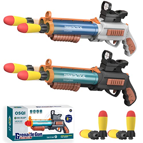 OSQI 2 Pack Blaster Guns Boys Toys for Nerf Gun Game, Handheld Double Gun Double Barrel Toy Shotgun with Sound, 2 Sight and 8 Grenade for 5 6 7 8 9 10 11 12 Years Kids Boys Girls Party Supplies