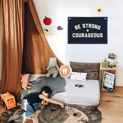 Image of Motivational Quotes Boys Room Decor,Be Strong Courageous Joshua 1:9 Bibie Nursery Playroom Wall Decor,Classroom Must Haves, Teen Dorm Toddler Wall Hanging Canvas Banner 30x20 bestrong