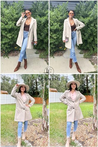 ECOWISH Women Coat Trench Jacket - Winter Long Sleeve Peacoat Fall Mid-Length Lapel Cardigan Overcoat with Pockets3