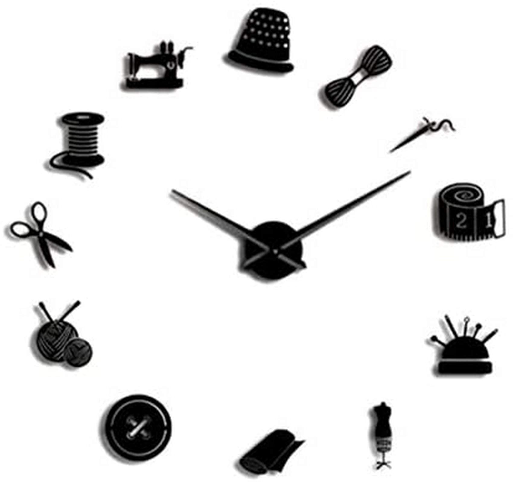 Horloge murale vintage salon machine à coudre miroir géant sticker de 47 pouces