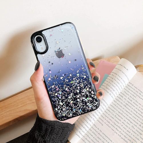 Image of VONZEE Case Compatible with iPhone XR (6.1 inch), Non Moving Glitter Cover for Girls & Women Soft TPU Shockproof Anti Scratch Drop Protection Cover (Black)