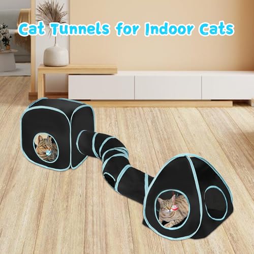 Image of Rypet Cat Tunnels for Indoor Cats with Cube Tent, Interactive Collapsible Cat Tube and Foldable Cubes Playground for Hiding Hunting and Resting, Pet Tube with Bell for Kitten, Rabbit, Puppy, Ferret