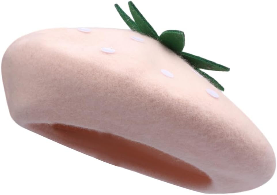 Strawberry Beret Hat for Girls Women French Beanie Strawberry Artist Cap Funny Cap for Autumn Winter Beanie Hat - Image 3