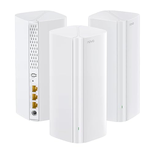 Tenda Nova MX12 Mesh WLAN System - AX3000 Wi-Fi 6 Dualband Mesh Set-empfohlen für Häuser mit 3-4 Schlafzimmer -9xGigabit Port -Ersetzt Router und Repeater -Ethernet Backhaul - APP Steuerung- 3er Pack