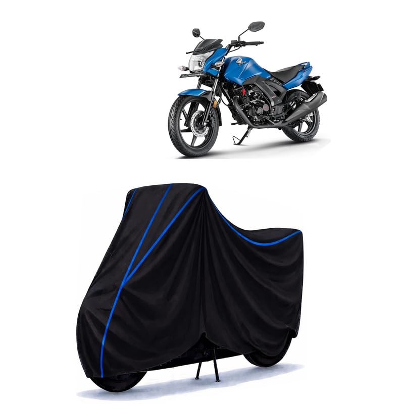 Image of CB Unicorn 160 BS6 Bike Cover Water Resistant Universal Motorcycle Rain | Heavy Duty UV Protection, Dust, Scratch Indoor Outdoor All Weather with Black Blue Piping Elastic