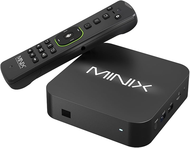 MINIX U8K-Ultra 8K UHD Android TV Box Amlogic S928X-K 128GB eMMC ROM 8GB LPDDR4X RAM WiFi6 1000M BT5.2 USB3.0 Support AV1 VP9 H.265 8K 60fps HDR Box with MINIX A3 Pro Wireless Six-Axis Gyroscope