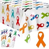 Buryeah 3 Pcs Cancer Awareness Tablecloth Mats Cancer Prevention Awareness Colorful Ribbon Table Mats Cancers Cancer Support Runner Table Decoration Mat for Home Public Activity Party Supplies