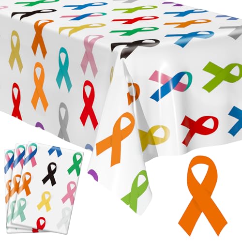 Buryeah 3 Pcs Cancer Awareness Tablecloth Set Colorful Ribbon Table Mats