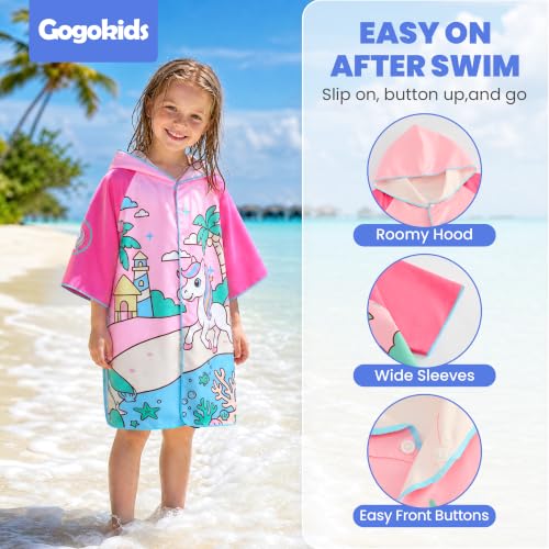 Image of Gogokids Kids Swim Cover Up, Lightweight Microfiber Changing Poncho with Carry Bag, Beach Pool Coverup for Boys Girls