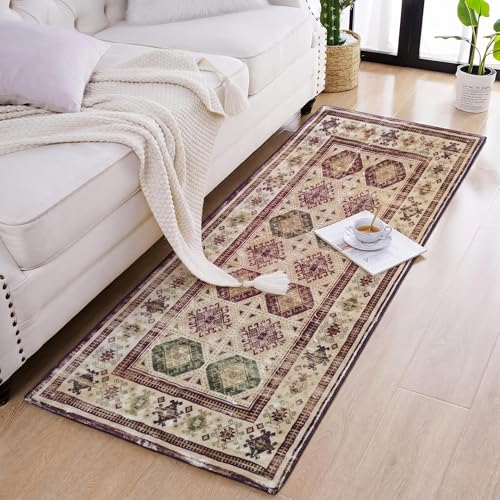 Image of Medallion Vintage Look Carpet for Living Room Bedroom Dining Room | Washable Area Rug with Non Slip TPR Backing | Modern Floor Carpet for Home(Design09-22x55 Inches)