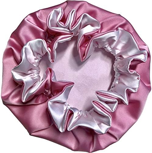 AKISS Reversible Satin Silk Sleep Hair Bonnet for Newborn Baby Girl Boy (Taffy/White, 1~3 M)