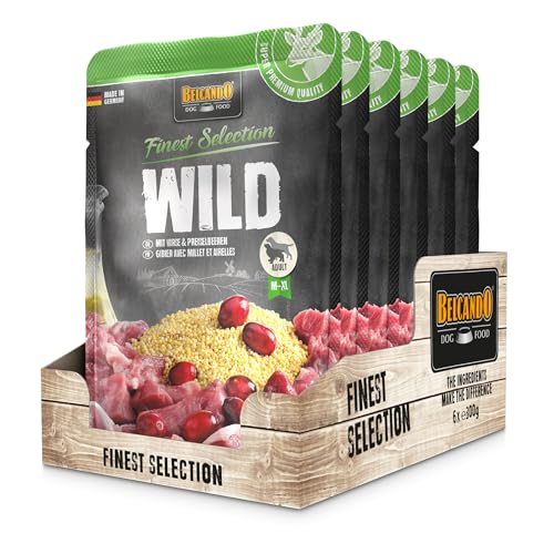 Belcando Frischebeutel [6x300g Wild mit Hirse & Preiselbeeren] | Nassfutter für Hunde | Feuchtfutter Alleinfutter im Einzelportionsbeutel