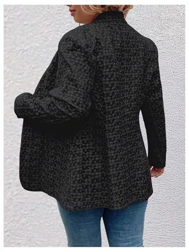 OYOANGLE Women's Plus Size Jacquard Long Sleeve Open Front Blazer Jacket Notch Collar Work Dressy Coat Outerwear3