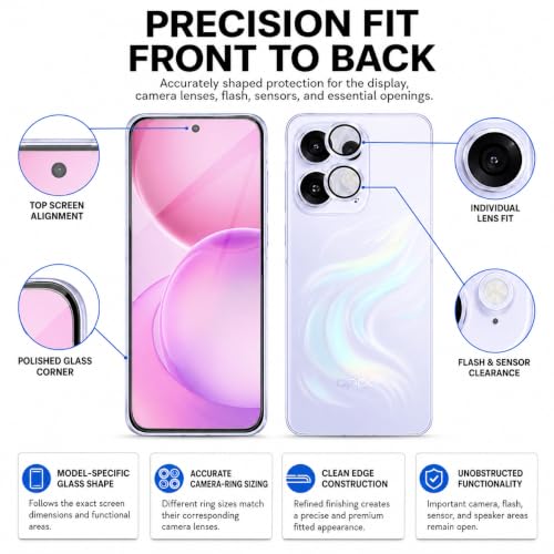 Image of ArmourPro Edge to Edge Tempered Glass for Oppo Reno 16 with Purple Camera Ring Guard, 9H Screen Protector, Anti-Scratch, Anti-Fingerprint, Bubble-Free Installation Kit