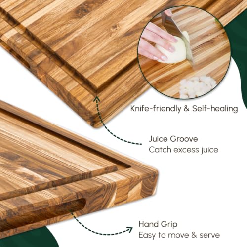 Teak Wood Cutting Board with Juice Groove 18x14x1 Inch for Mess Free Prep - Image 5