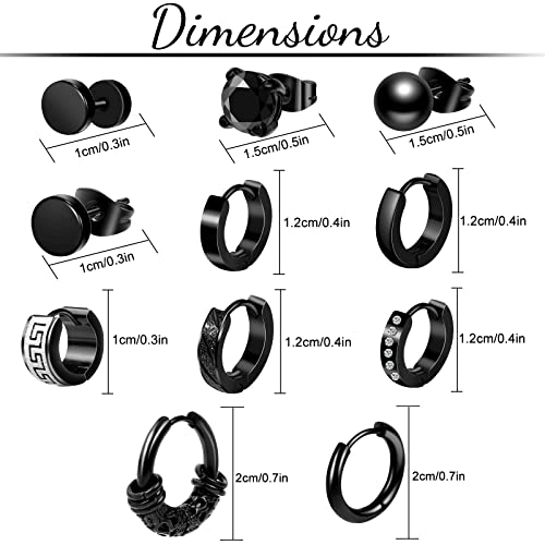 ONESING 14 pares de brincos masculinos pretos para homens conjunto de brincos de aço inoxidável com