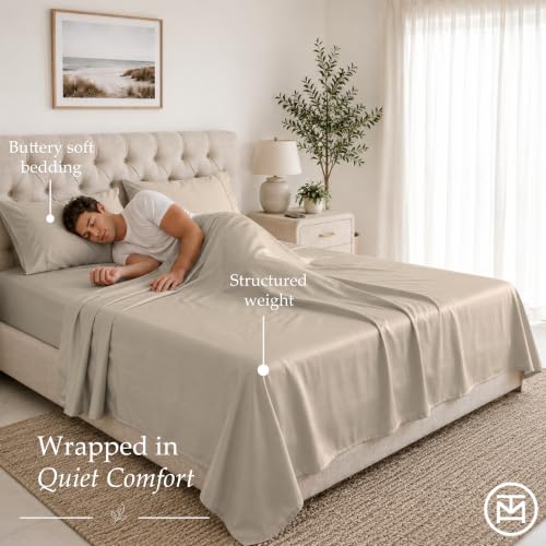 Image of Threadmill 600 Thread Count Cotton Twin XL Sheet Set, Sateen, Taupe