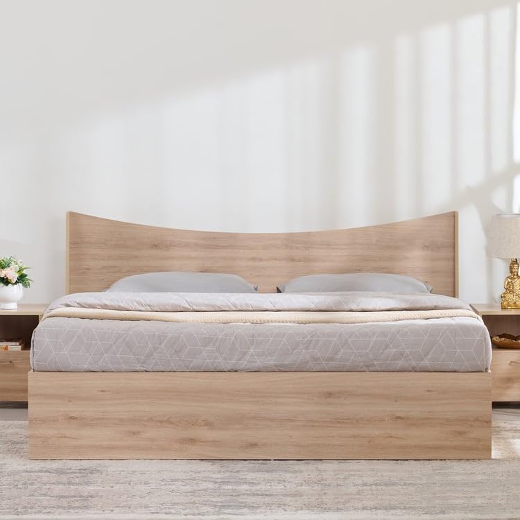 Image of Home Centre Helios Alton Queen Bed |Engineered Wood with Box Storage Queen Bed| (Oak) |1 Year Warranty