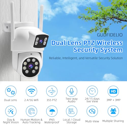 GUDFIDELIO Dual-Lens Wireless Security Camera Outdoor, 2K HD 6MP View, Indoor WiFi Connection, Smart Night Vision, Ai Motion Detection and Tracking, Light and Siren Alarm, 64G SD Card (Included) - Thumbnail 6