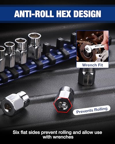 Image of WORKPRO 1 /4 inch Drive Socket Set, 10-Piece Metric CR-V Socket Set with Rail | Standard & Shallow Sockets, External Hex Socket, 4mm to 13mm, 6-Point, Size Markings, PVC Socket Organizer, for Auto Repairs