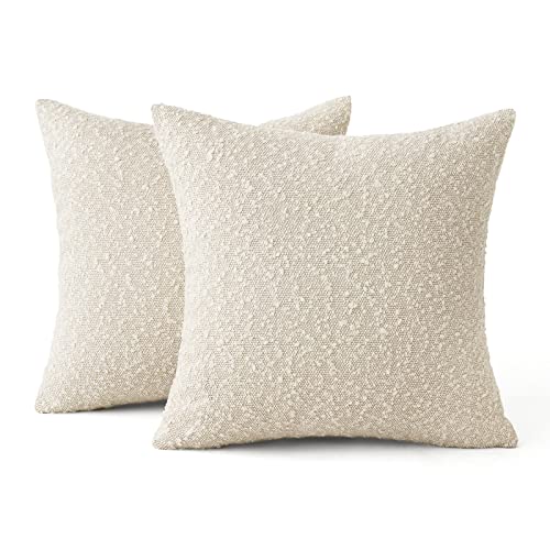 Miulee Set Of 2 Decorative Throw Pillow Covers 18 X 18 Inch Beige Pillowcases Textured Boucle Square Sofa Couch Pillow Home Decor For Living Room Woven Modern Cushion Cases #TOP5