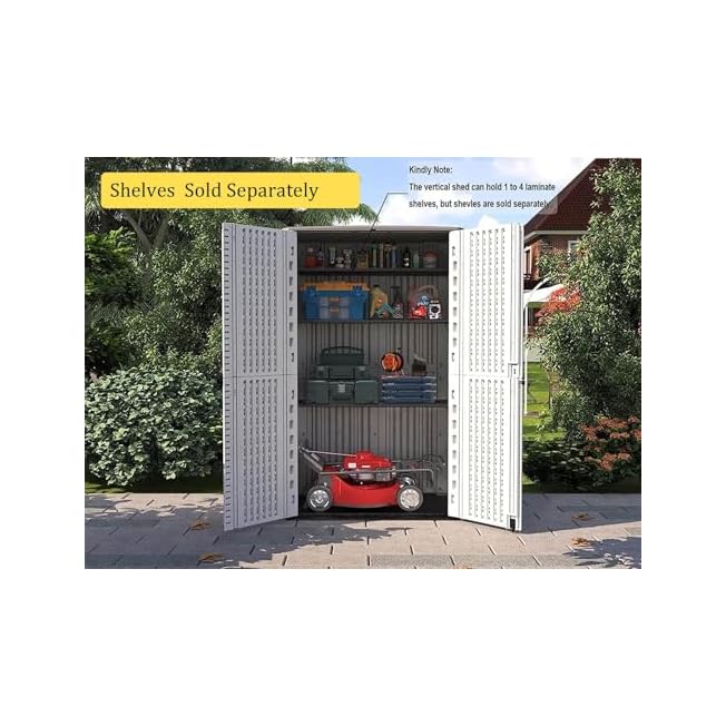 HOMSPARK Storage Shed Weather Resistance, Multi-Purpose Outdoor Storage Cabinet for Backyards and Patios, Vertical Storage Shed