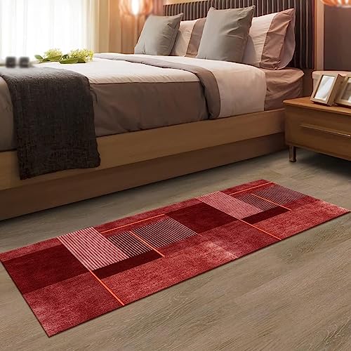 Tapis de couloir lavable 70x400 cm rouge orange en polyester résistant - 5