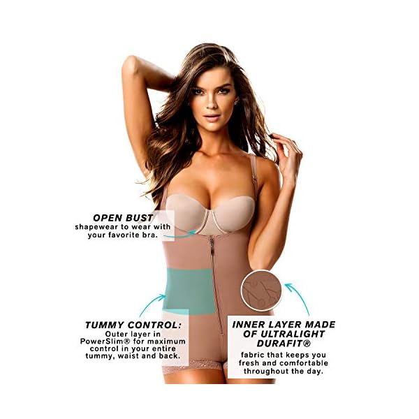 Leonisa-Tummy-Control-Body-Shaper-for-Women-Compression-Shapewear-Bodysuit Leonisa Women's Slimming Braless Firm Tummy Compression Body Shaper in Boyshort with Rear Lift,Beige,Large