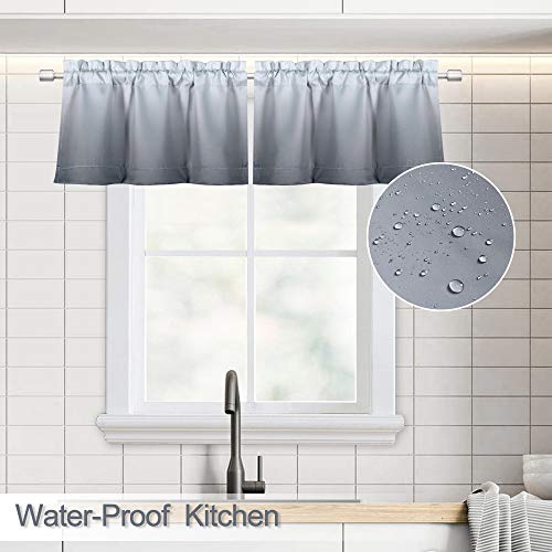 Seeglee SG-JBFS-GJM-GREY-30X14 Gray Ombre Waterproof Tier Curtain Valance, Blackout Small Curtain For Nursery Window Treatment Panel thumb #1