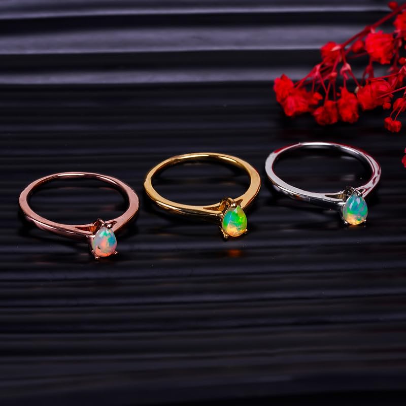 Bague fiançailles opale de feu véritable argent 925