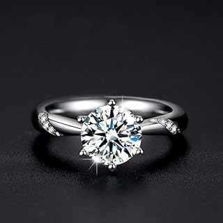 1 Carat Round Diamond Engagement Adjustable Ring for Women, 925 Silver Ideal Cut Sparkling Wedding Band & Anniversary Jewelry Gift