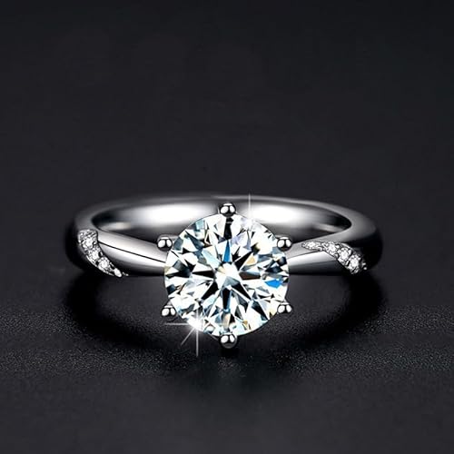 1 Carat Round Diamond Engagement Adjustable Ring for Women, 925 Silver Ideal Cut Sparkling Wedding Band & Anniversary Jewelry Gift