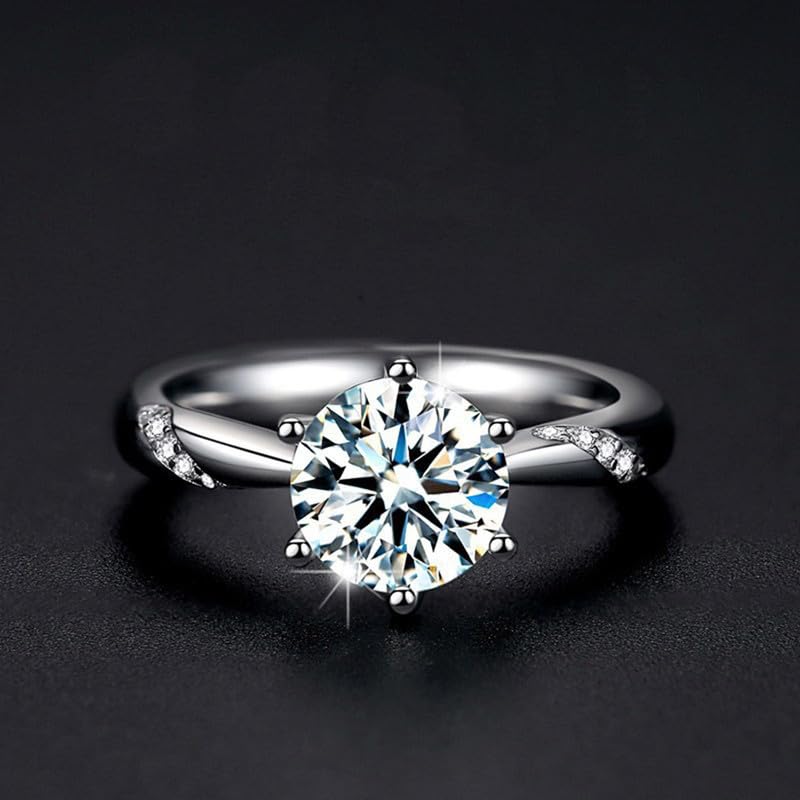 1 Carat Round Diamond Engagement Adjustable Ring for Women, 925 Silver Ideal Cut Sparkling Wedding Band & Anniversary Jewelry Gift