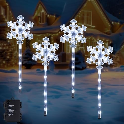LED Gartenstecker 4er Set Schneeflocken,LED Gartenstecker...