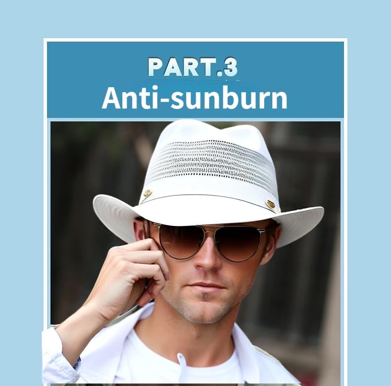 Miniatura 5 de Sombrero de caballero vaquero occidental retro verano al aire libre protector solar pesca sombrero de paja