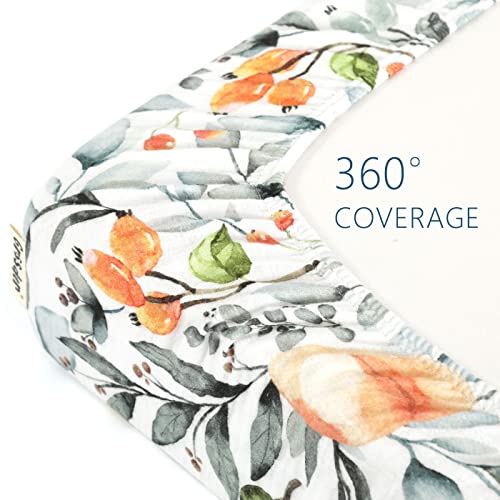 Image of GRSSDER Soft Muslin Crib Sheet 1 Pack, 100% Cotton Crib Sheets for Boys and Girls, Fit Standard Crib Mattresses 52 inch x 28 inch Safe and Snug, Stylish Cute Fruit Print