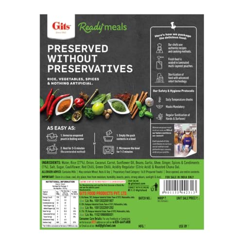 Image of Gits Ready to Eat Masala Rice, Pure Veg Heat and Eat Rice Dish,Microwaveable, 265g