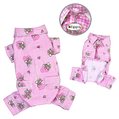 Klippo Teddy Bear Flannel Pamajas/Bodysuit/Overall - Pink - Large #TOP1