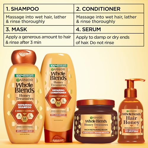 Garnier Whole Blends Honey Treasures Repairing Shampoo, for Dry, Damaged Hair, 3 Fl Oz (Travel Size), 1 Count (Packaging May Vary) - image 8