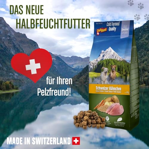 DeliBest Adult Sensitive Complete Dog Hähnchen I Halbfeuchtes Futter für Hunde I aus 100% Schweizer Hähnchenfleisch I getreidefrei & ohne andere Zusätze I Hundefutter kaltgepresst I 4 kg