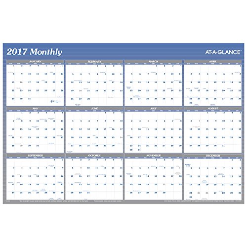 AT-A-GLANCE Wall Planner Calendar 2017, Erasable, Reversible, Yearly, Quarterly, 36 x 24