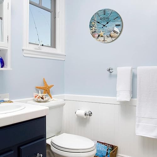 Miniatura 3 de Divertida decoración de baño de playa, reloj de pared silencioso que no hace tictac, conchas marinas, decoración de baño, arte de pared  The Beach