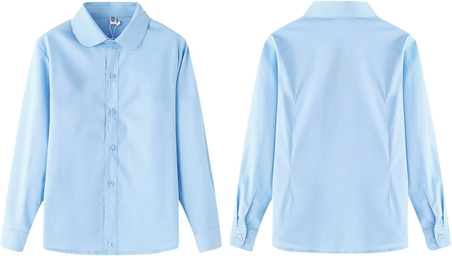 Girls School Uniform Shirt Long Sleeve Button Down Tops Blouse Lapel Neck Loose Fit Classic Poplin Dress Shirt